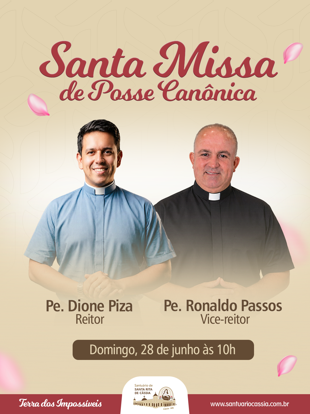 Santuário de Santa Rita acolhe novo reitor e vice-reitor em celebração no dia 28 de junho
